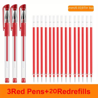 3 Pens + 20 Refills Gel Pen Set School Supplies Black Blue Red Ink Color 0.5Mm Ballpoint Pen Kawaii
