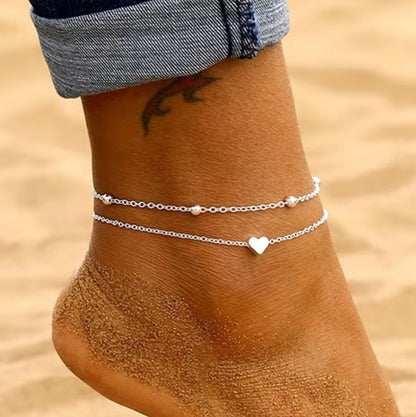 1Pcs Mini Love Heart Thin Chain Anklet Set Simple Minimalist Ankle Bracelet for Women