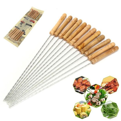 Barbecue Sticks Skewers with Wooden Handle Very Thick and Strong Rods Stainless Steelfor BBQ Tandoor