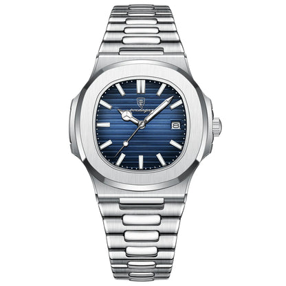 BAISHENG Luxury Watch for Men Waterproof Square Quartz Wrist Watch Luminous Stainless Steel