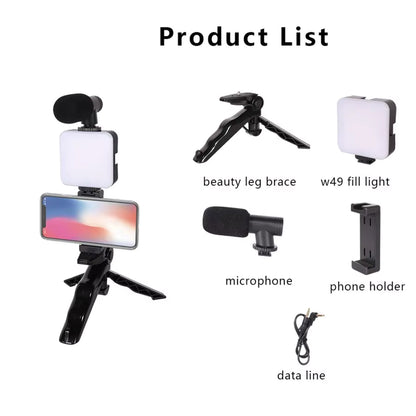 Tripod Video Making Vlog Kit - Tripod, Microphone and Light for Live Broadcast Online Meeting AY- 49 Studio kit Smartphone & Camera Vlogging Kit Video Shooting Photography Suit with Microphone LED Fill Light Mini Tripod Mobile Phone Vlog Selfie stick