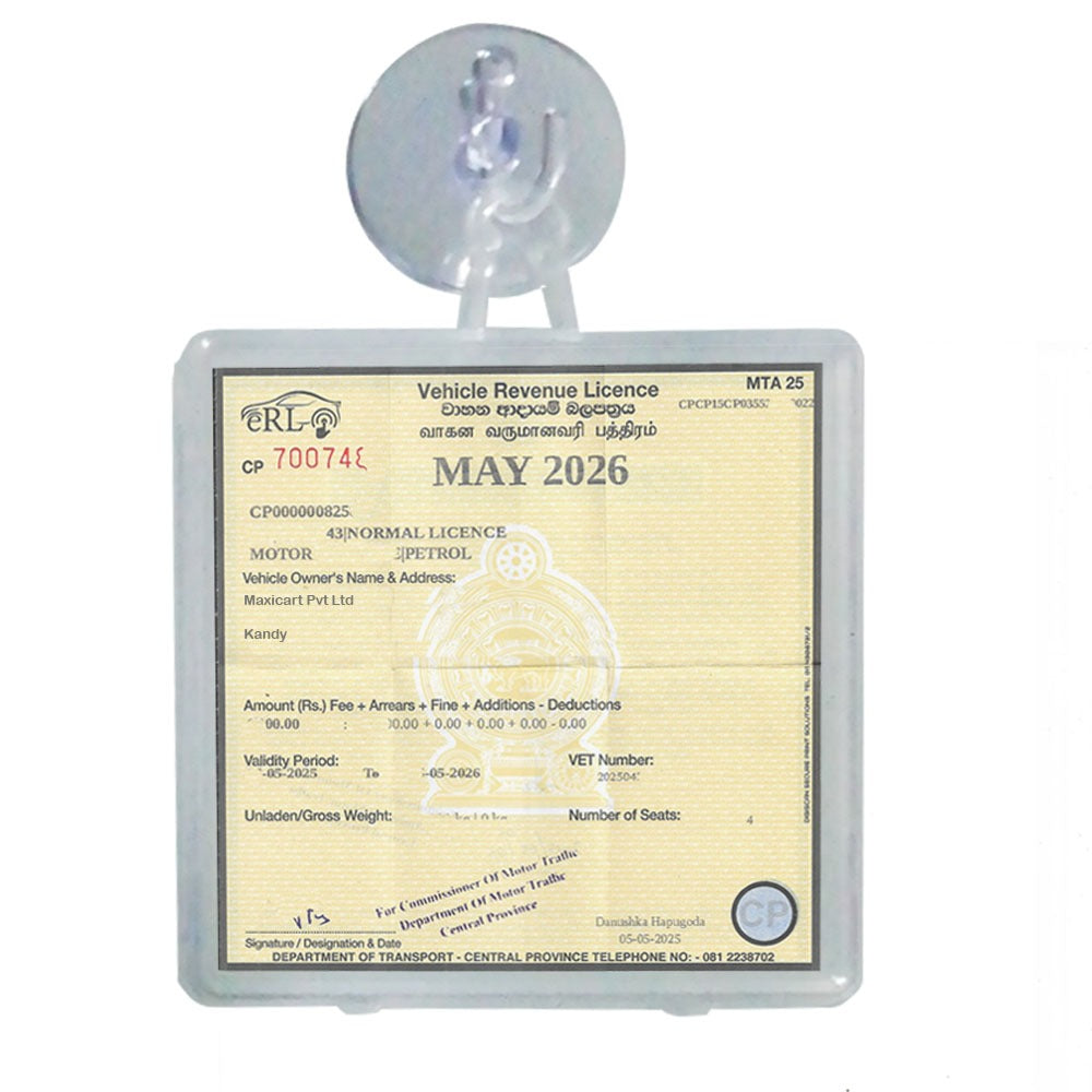 Vehicle Revenue License Holder with Suction Pad