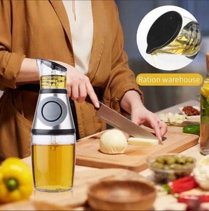 500Ml Glass Oil Dispenser Bottle with Press & Measure No-Drip Spout for Cooking & Kitchen Use