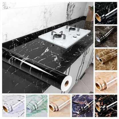 60Cm Kitchen Oil Sticker Self-Adhesive Marble Pattern Waterproof Cabinet Stove Countertop Wallpaper