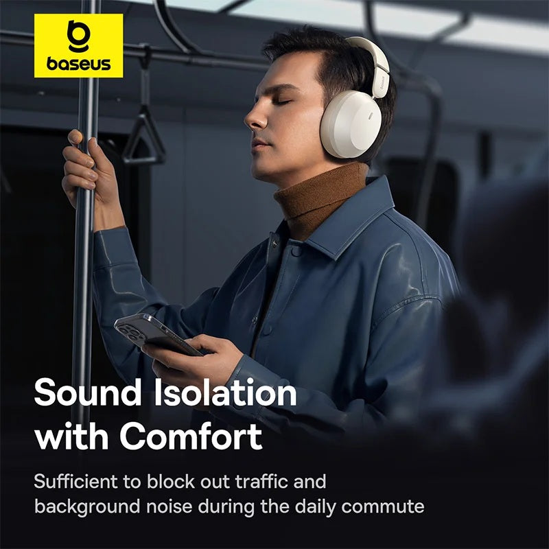 Baseus Bass 35 Max Bluetooth Headset Wireless Headphone 40mm Units Deep Bass 50H Playback Soft Sponge Earmuffs Foldable Headphones with Mic