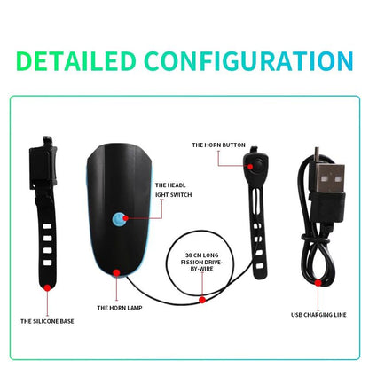 Bicycle LED Headlight with Horn Speaker – Front Light & Bike Bell, USB Rechargeable Bike Accessory
