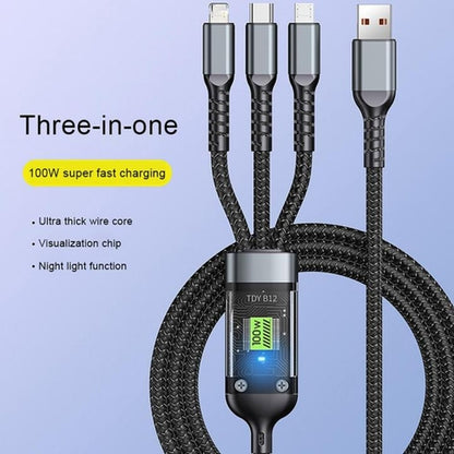 3-In-1 6a 100W Super Fast Charging Data Cable – Nylon Braided USB Cable