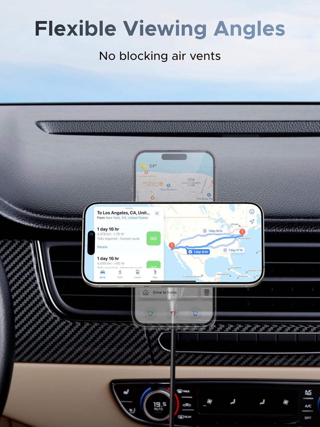 UGREEN 25W MagFlow Wireless Car Charger, MagSafe Qi2 Certified Fast Charging Cradle Mount for iPhone 17/16/15/14/13/12 Series, Air Vent Clip Secure Holder with USB-C Cable - 55967