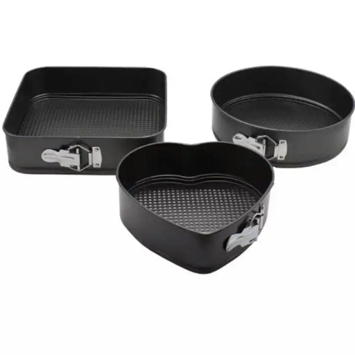 3 Pcs Cake Mould Tray Heart Square Circle Cheesecake 3Pcs Bakeware Pan - Black