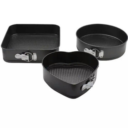 3 Pcs Cake Mould Tray Heart Square Circle Cheesecake 3Pcs Bakeware Pan - Black