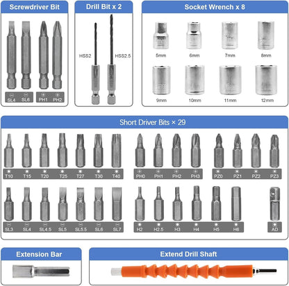 YESIDO EC34 Multifunctional Electric Screwdriver Set Rechargeable Electric Screwdriver Kit, Dual Position Handle with USB Cable, LED Light for Home Office, DIY Tools