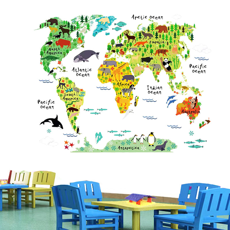 World Map Children Education Home Decoration animals tree bridge baby children cartoon bedroom room decor wall stickers removable kids nursery decal sticker Wall Decoration Stickers wall deco Mickey Balloon