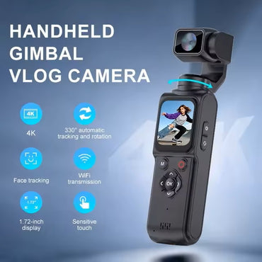 4K Vlogging Camera Portable Pocket Camera, 4K/30FPS with 64MP Photo, 330° Rotating Lens & Face Tracking, 1.7'' Touch Screen, 