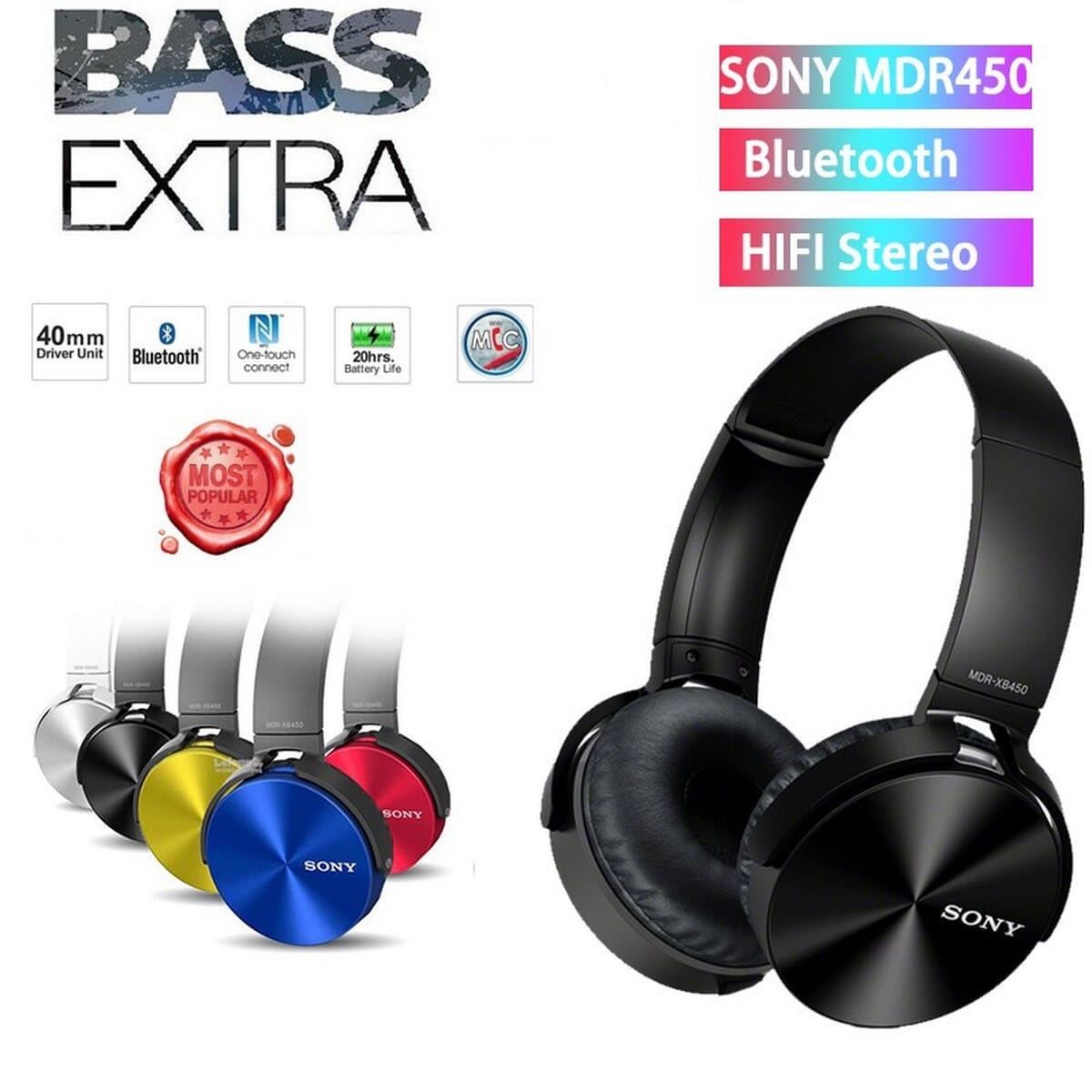 Bluetooth Extra Bass SonyJBL 450BT Wireless Stereo Headset Handsfree for Sport Gamer