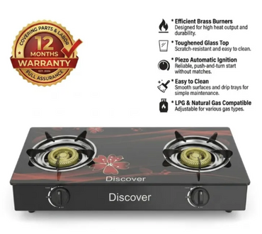 Glass Top Gas Cooker Double Burner