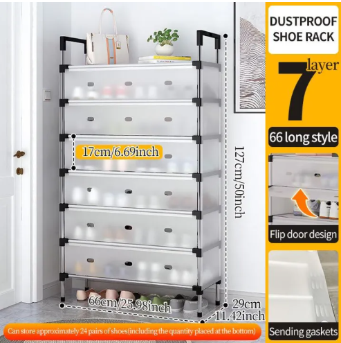 Multi-Layer Stackable Dustproof Shoe Rack | Space-Saving Shoe Organizer Cabinet with Flip Doors