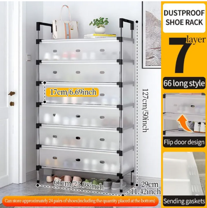 Multi-Layer Stackable Dustproof Shoe Rack | Space-Saving Shoe Organizer Cabinet with Flip Doors