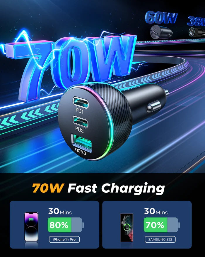 Joyroom JR-CL26 70W 3-Port (2PD+1USB) Car Charger