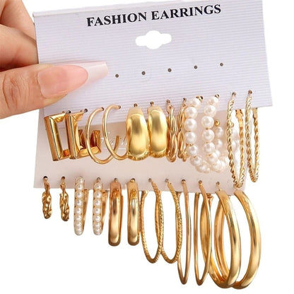 6PC Ladies Pearl Round Geometric Earrings – Elegant & Stylish Jewelry