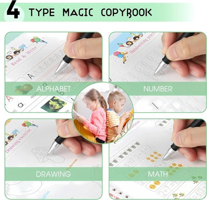 Kids Magic Practice Writing Books | Alphabet, Numbers, Math & Drawing | 4-in-1 Set