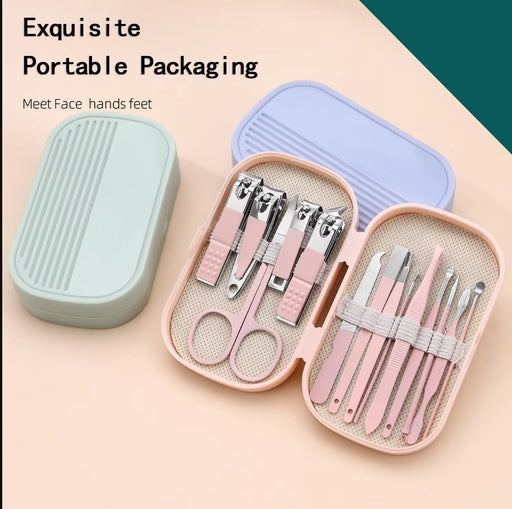 14Pcs Premium Manicure and Pedicure Kit in Pink and Blue, Featuring Stainless Steel Nail Scissors
