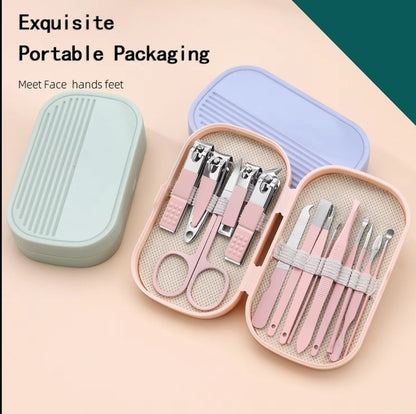 14Pcs Premium Manicure and Pedicure Kit in Pink and Blue, Featuring Stainless Steel Nail Scissors