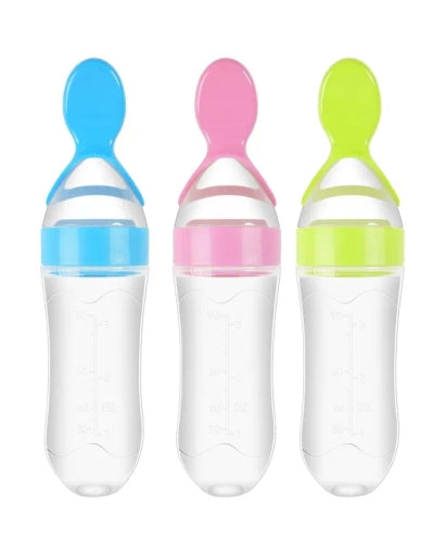 Newborn Infant Portable Silicone Feeding Bottle with Spoon Bottle Nipples & Accessories