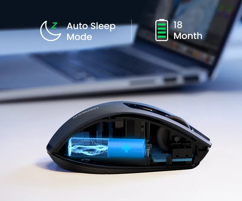 UGREEN 25753 Wireless Mouse, Bluetooth 5.0+ 2.4G Stable Connection, 5 Adjustable 4000 DPI, 5 Buttons, Silent and Ergonomic, for Office/Home/Study, Compatible with Windows, macOS, iOS, Android, Linux