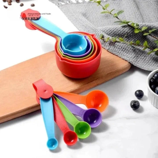 Measuring Cups and Spoons Set, 10 Piece Plastic Stackable for Measuring Dry and Liquid Ingredients