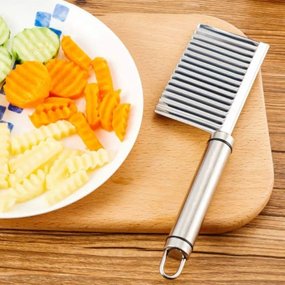 Stainless Steel Plastic Crinkle Cut Knife Vegetable Potato Chip Cutter with Fork Slicing