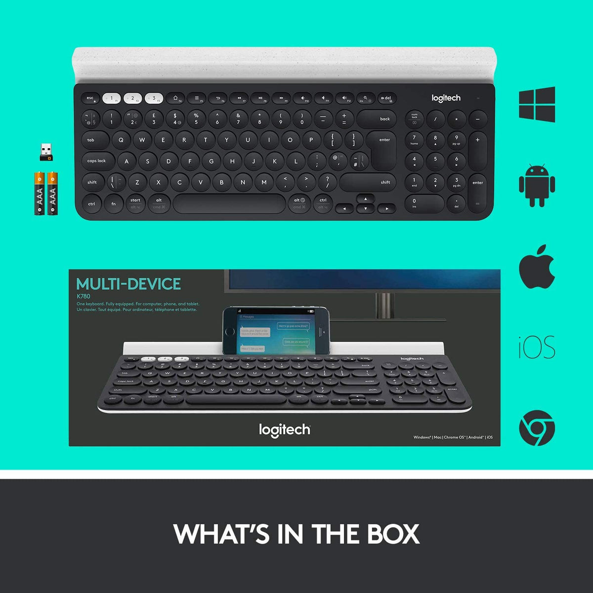 Logitech K780 Multi-Device Wireless Keyboard for Computer, Phone and Tablet – FLOW Cross-Computer Control Compatible – Speckles