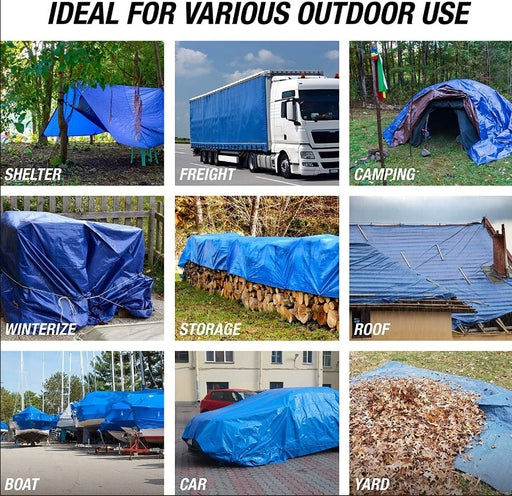 Blue Tarpaulin Sheet(Cut-Size) Lightweight PE Plastic Tarp Water-Resistant Ground Sheet Multipurpose