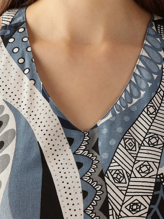 Abstract Printed a Line Sleeveless Maxi Dress