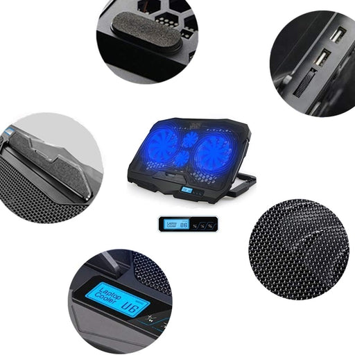 S18 Laptop Cooling Pad 12–16 Inch with 4 Fans, Adjustable Notebook Cooler Stand with Blue LED Light
