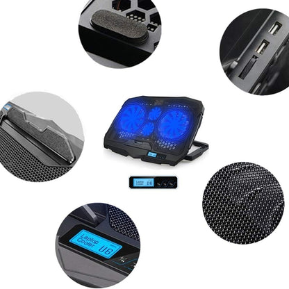 S18 Laptop Cooling Pad 12–16 Inch with 4 Fans, Adjustable Notebook Cooler Stand with Blue LED Light
