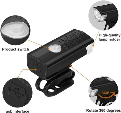 Bicycle 300 Lumens (800MAH) Headlight Bike Bicycle Light Front Lamp USB Rechargeable LED Lamp