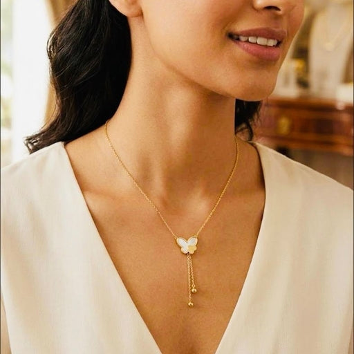 Sweet Romantic Butterfly Pearl Drop Tassel Necklace