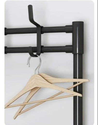 5-Tier Metal Clothes Hanger with Shoe Rack and Hooks, Multifunctional Storage Organizer