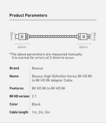 Baseus 8K HDMI-compatible 60Hz Cable 48Gbps Digital 4K Cable For Xiaomi Mi TV Box DVD PS5 PS4 PC Box Splitter Switch Video Ca