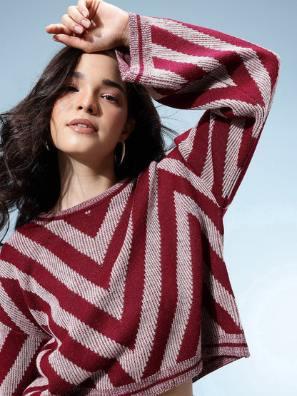Chevron Design Drop-Shoulder Pullover