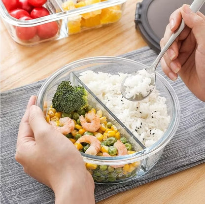 950Ml Microwaveable Food Container with 2 Compartments - Borosilicate Glass Bowl