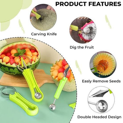 4 In 1 Fruit Carving Tools Knife Kit, Professional Stainless Steel Melon Baller Scoop Set