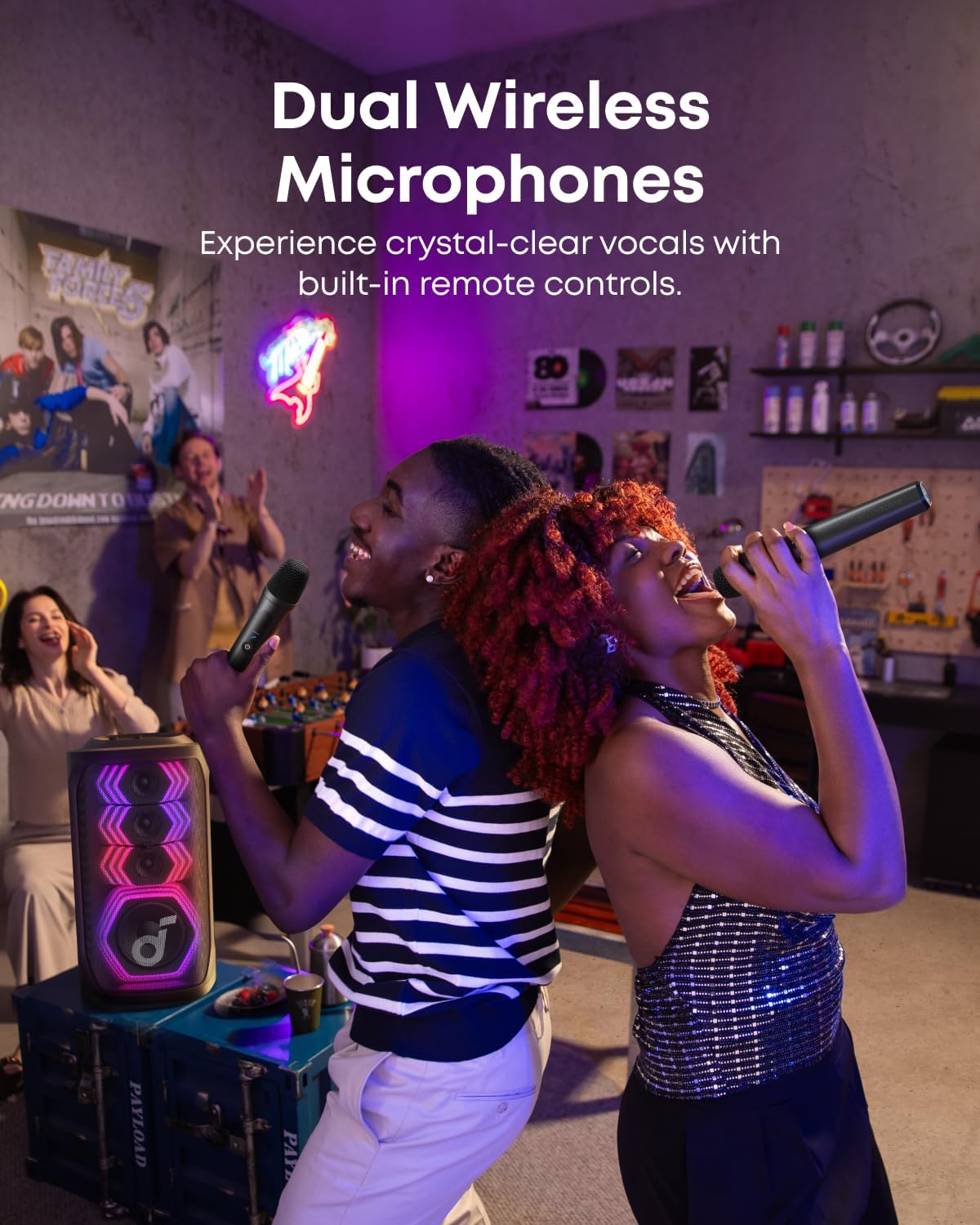 Anker Soundcore Rave 3S AI Party Speaker with 2 Wireless Microphones, 200W Sound, AI Vocal Removal, Reverb, Light Show, 12H Playtime