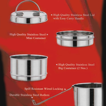 4 Tier Stainless Steel Tiffin Lunch Box for School/Office