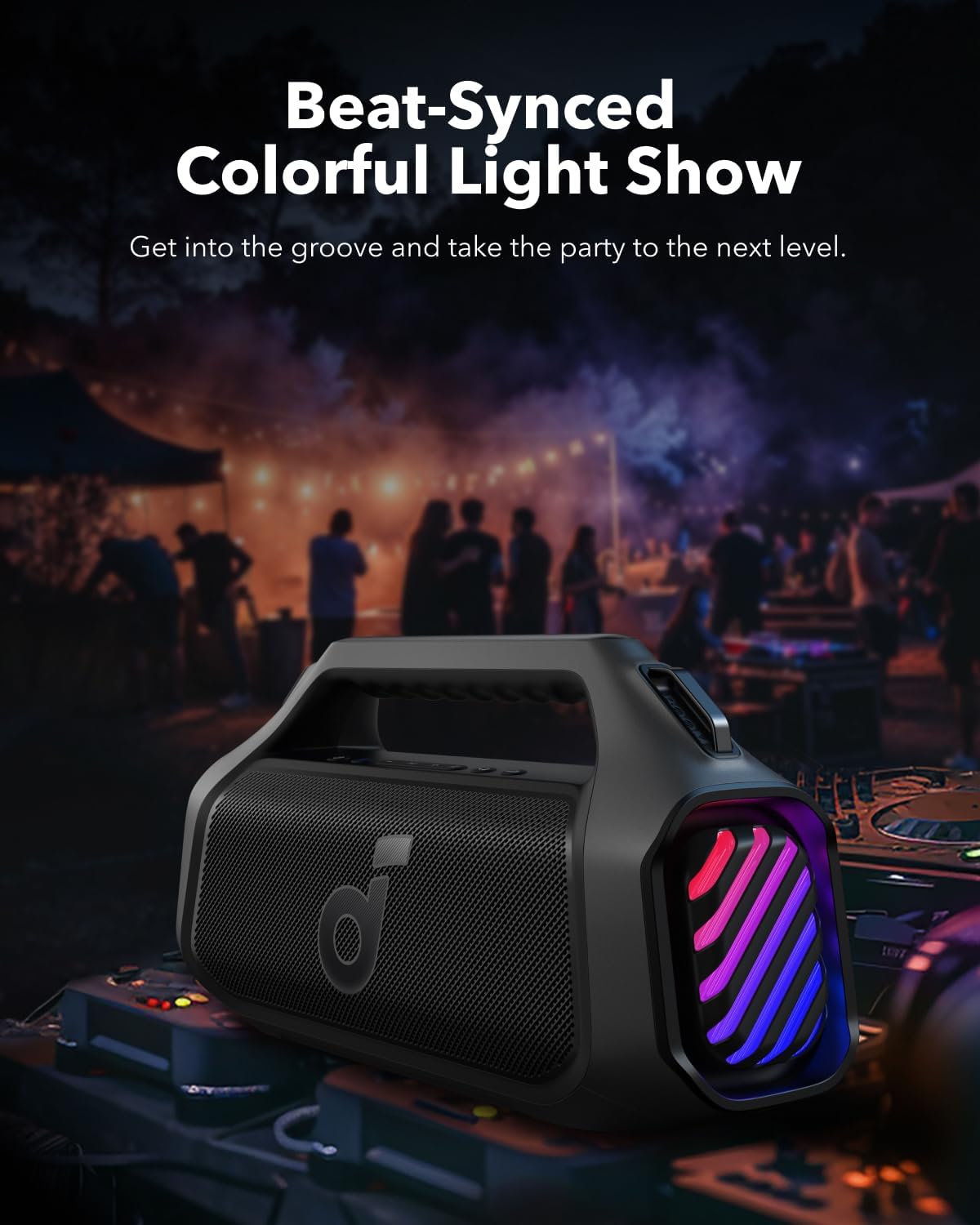 Anker Soundcore Boom 2 Plus Outdoor Speaker, 140W, 2+2 Channel, BassUp 2.0, 20H Playtime, Fast Charge, IPX7 Waterproof, RGB Lights, Power Bank, Bluetooth 5.3, Portable for Outdoors, Camping, Beach