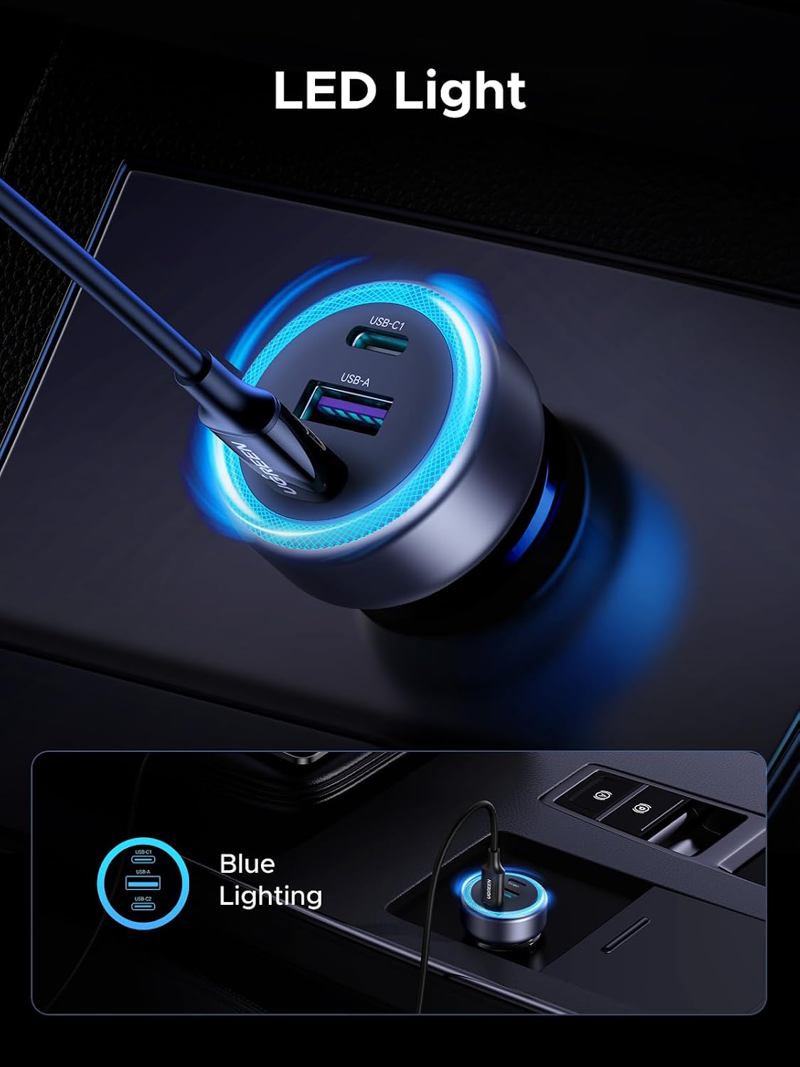 UGREEN 30W USB C Car Charger 3 Port PD Fast Charging  - 45843