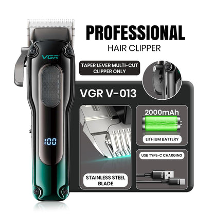 VGR V-013 Professional Salon Quality Hair Clipper – 200 Minutes Runtime, 2000mAh Lithium Battery, Adjustable Taper Lever, 8 G