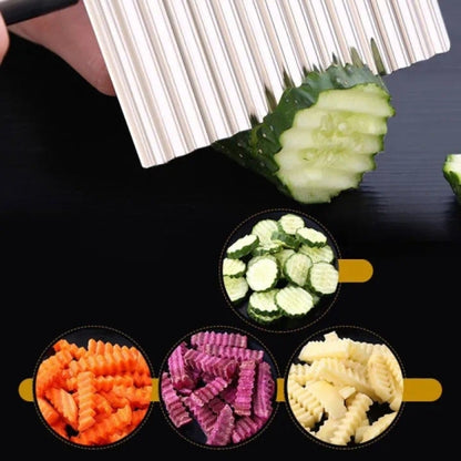 Stainless Steel Plastic Crinkle Cut Knife Vegetable Potato Chip Cutter with Fork Slicing