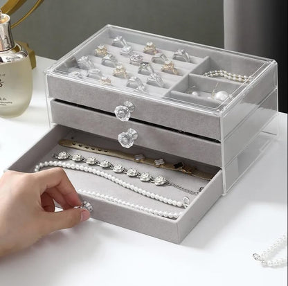 1Pc Deluxe Crystal-Clear Acrylic 3-Layer/1Layer Drawer Jewelry Storage Box - Organize Earrings, Ring