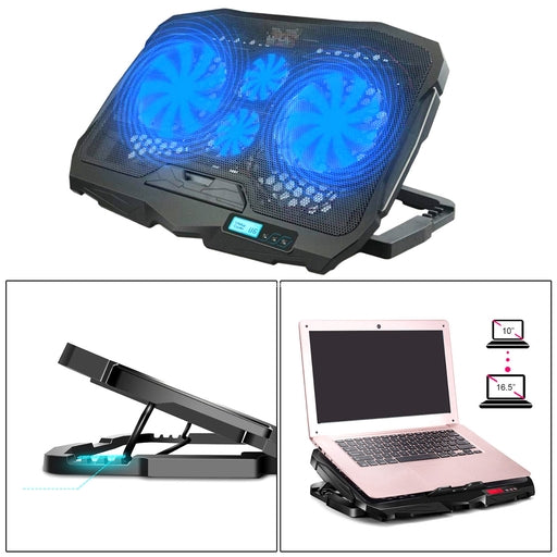 S18 Laptop Cooling Pad 12–16 Inch with 4 Fans, Adjustable Notebook Cooler Stand with Blue LED Light